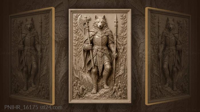 Wolf knight with axe and spear 3d STL model