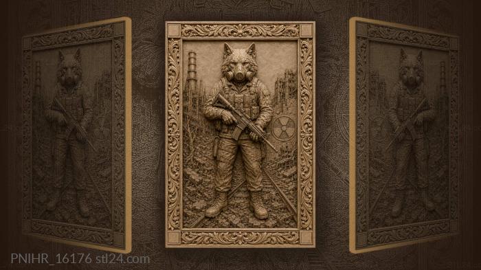 Masked soldier with rifle in ruins 3d STL model