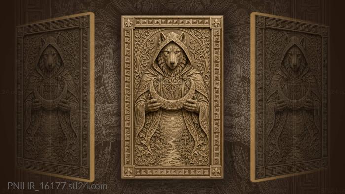 Wolf holding crescent moon in hands 3d STL model