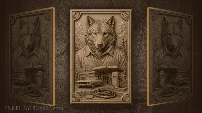 Wolf in shirt at petrol station 3d STL model