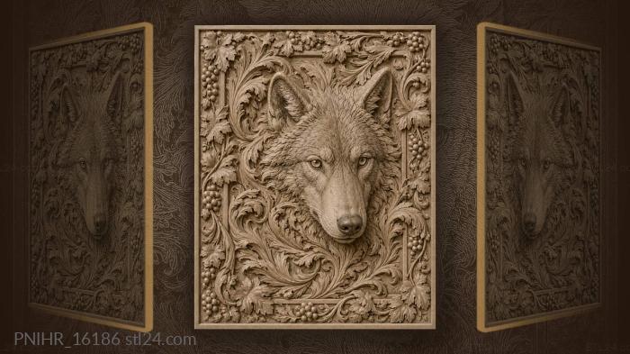 Wolf head in vines and scrolls 3d STL model