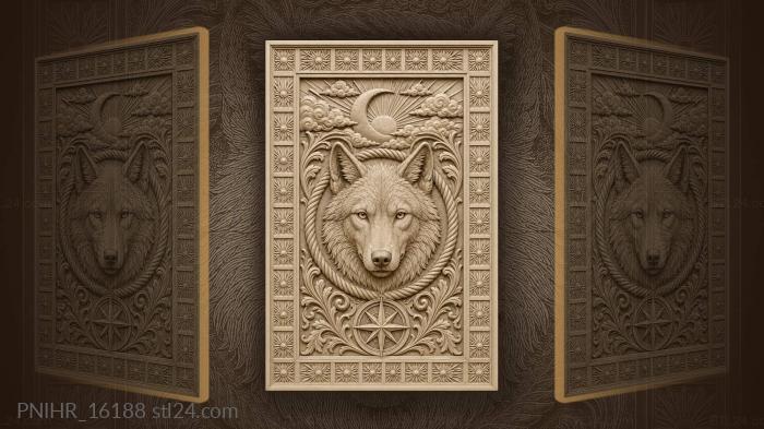 Crescent in clouds above wolf face 3d STL model