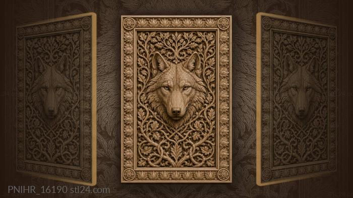 Branches woven around a wolf head 3d STL model