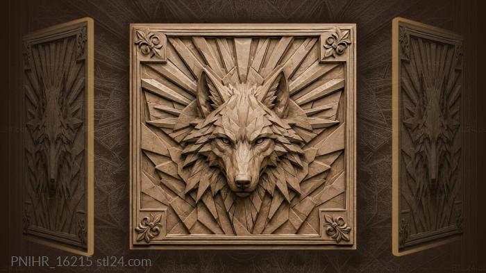 Faceted wolf head against sun rays 3d STL model
