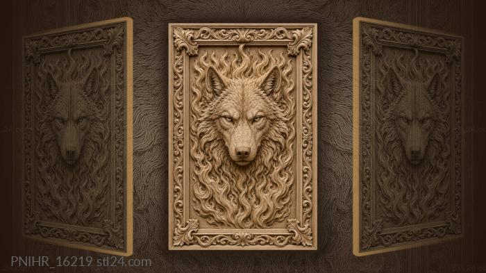 Flames climbing toward a wolf head 3d STL model