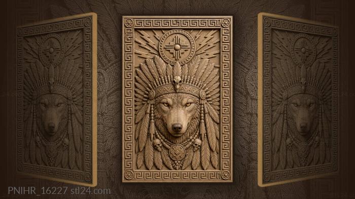 Feather headdress and lightning above wolf 3d STL model