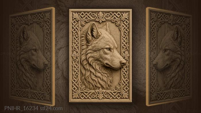 Wolf profile among floral zigzag bands 3d STL model