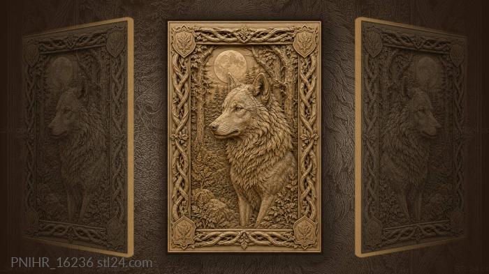 Wolf and moonlit forest scene 3d STL model