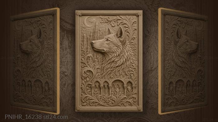 Wolf above city arches and crescent 3d STL model