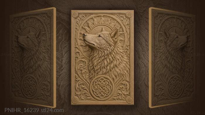 Sun behind wolf above braided circle 3d STL model