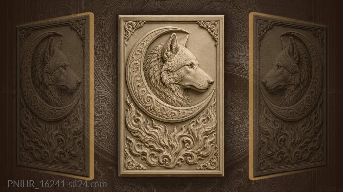 Crescent cradling the wolf above flames 3d STL model