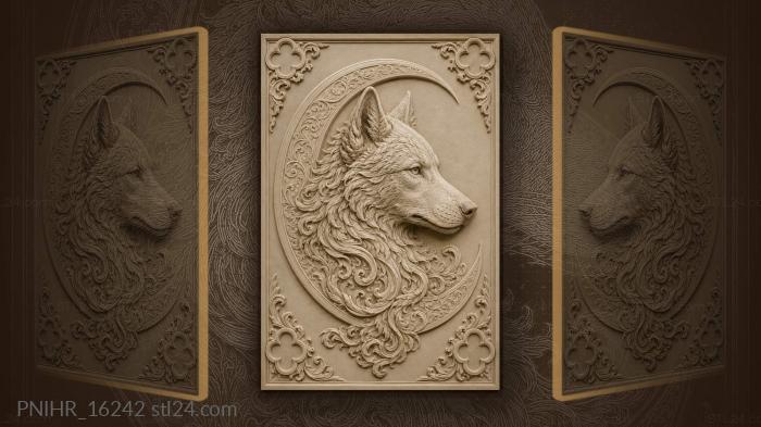 Wolf profile inside young crescent 3d STL model