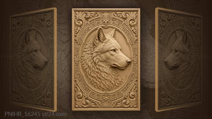 Greek key meander surrounding the wolf 3d STL model