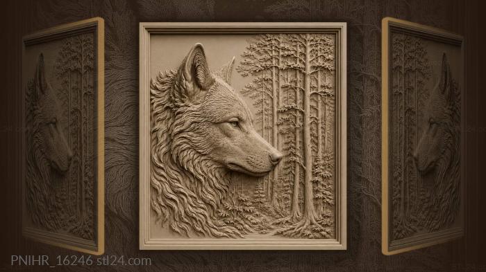 Wolf beside slender trees 3d STL model