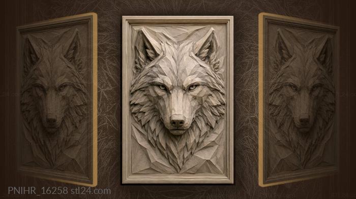 Calm faceted head of a wolf 3d STL model