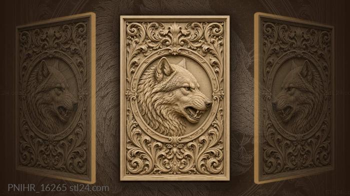 Medallion with wolf profile among scrolls 3d STL model