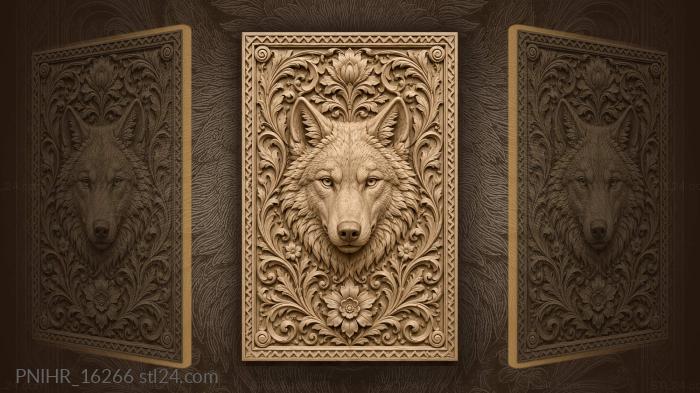Flowers and vines flanking the wolf 3d STL model