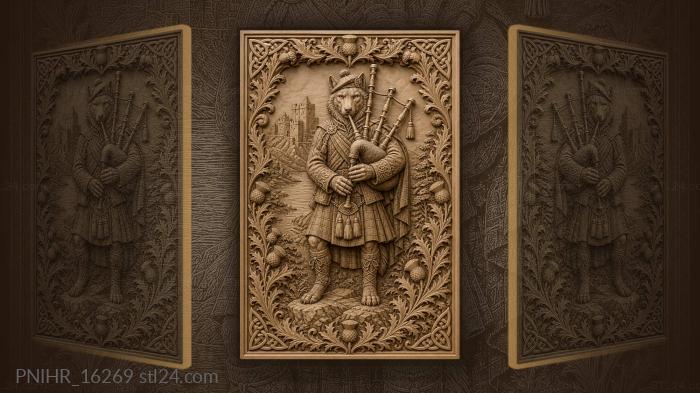 Highland wolf with bagpipes castle view 3d STL model