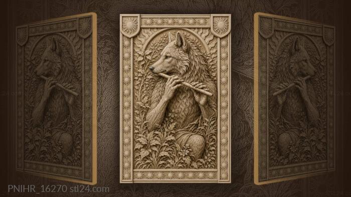Wolf playing flute among grasses 3d STL model