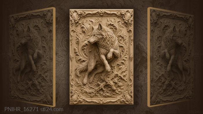 Shields at corners of leaping wolf 3d STL model