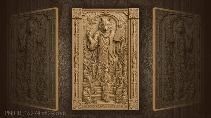 Robed wolf holding tablet above crowd 3d STL model