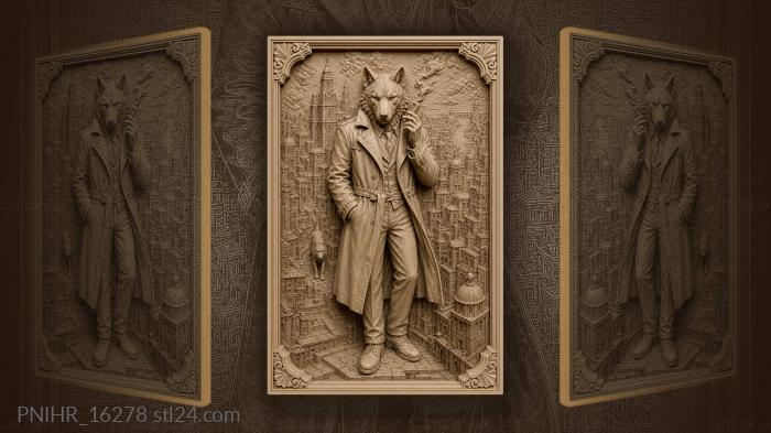 Wolf man in city shadows 3d STL model