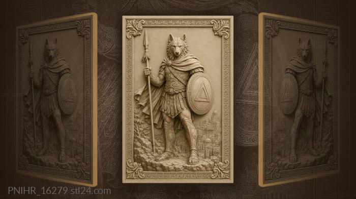 Wolf headed guard with spear above the city 3d STL model
