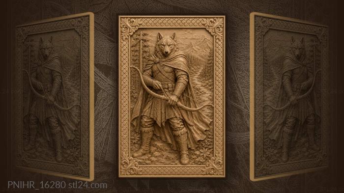 Wolf headed archer above a winding river 3d STL model