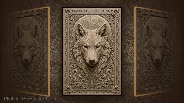 Wolf stares through round moon 3d STL model