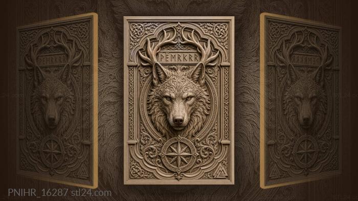 Antlers and runes above wolf muzzle 3d STL model