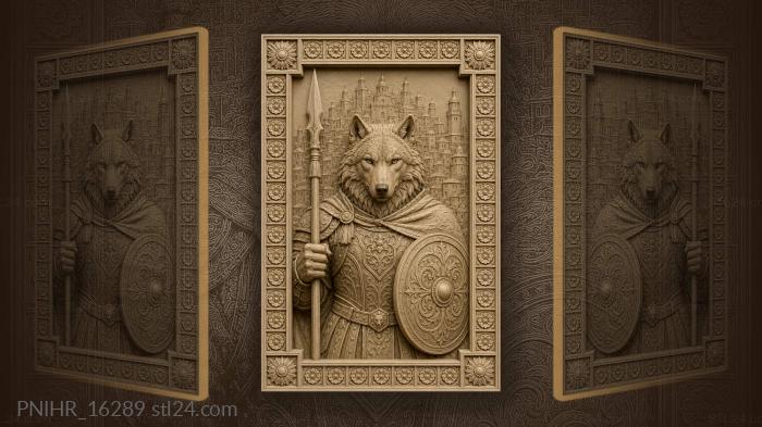 Armored wolf with city backdrop 3d STL model