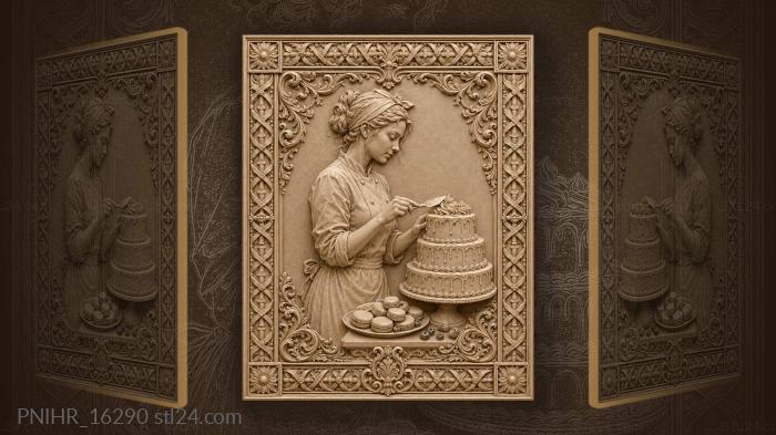 Woman with cake and macarons 3d STL model