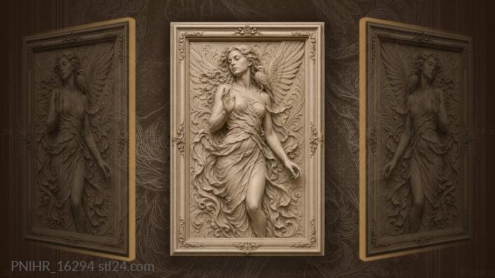 Winged woman with bird on shoulder 3d STL model