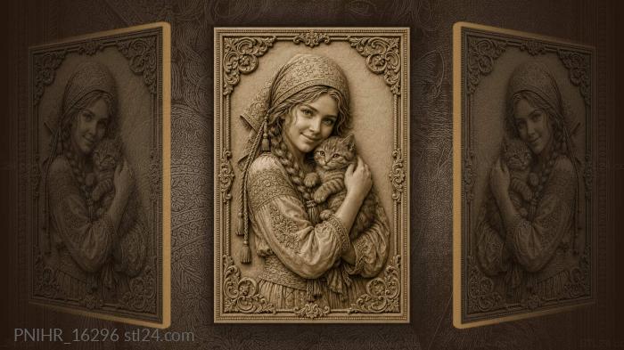 Gentle embrace with tabby kitten 3d STL model