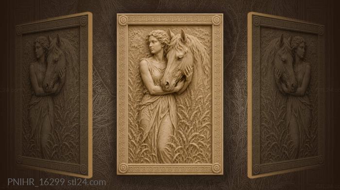 Woman and horse gentle connection 3d STL model