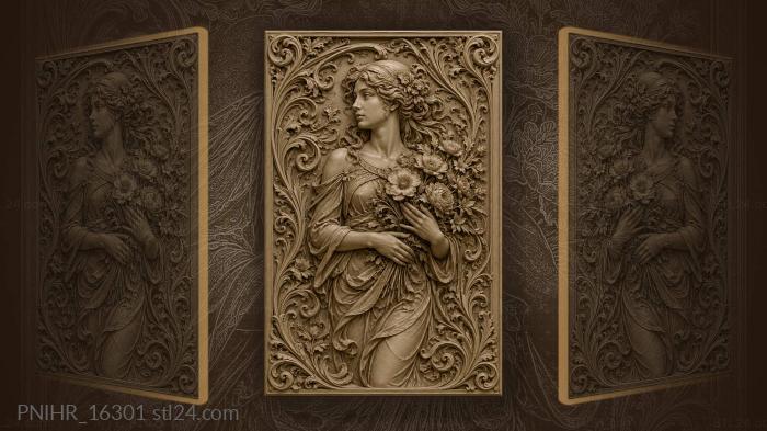 Lady with summer flower bouquet 3d STL model