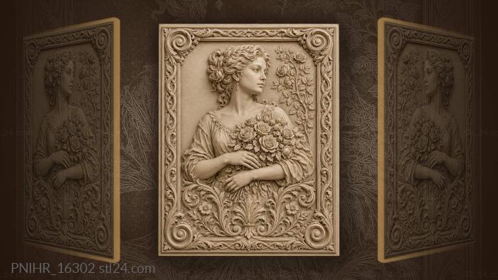 Lady with bouquet of roses 3d STL model