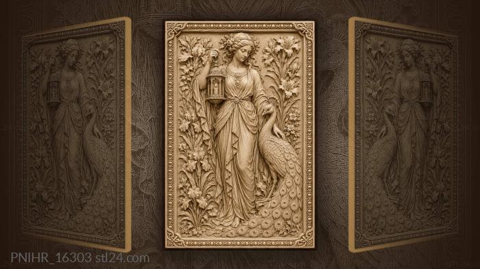 Lady with lantern and peacock 3d STL model