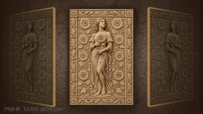 Girl among sunflowers 3d STL model