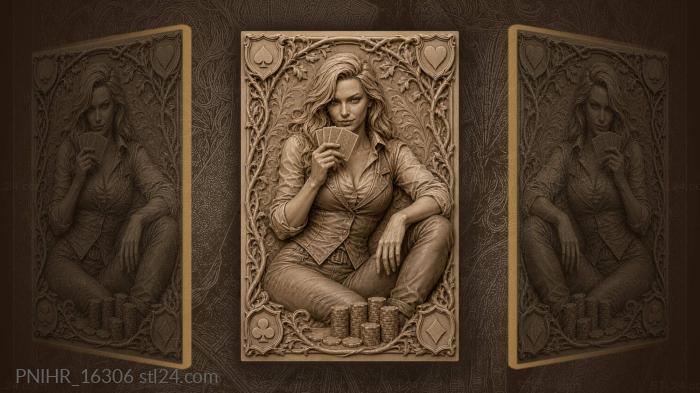 Poker lady with card suits 3d STL model