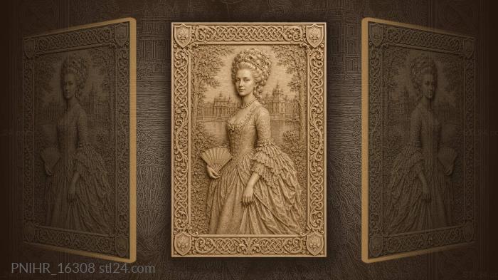 Lady with fan before a palace 3d STL model
