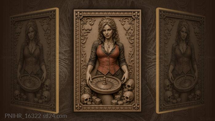 Gambler wagers beside skulls and dice 3d STL model