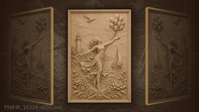 Dancer with balloons near a lighthouse 3d STL model