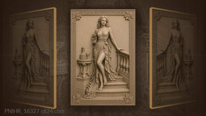 Gowned woman with rose on staircase 3d STL model