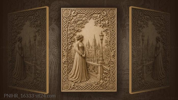 Lady on bridge gothic city view 3d STL model