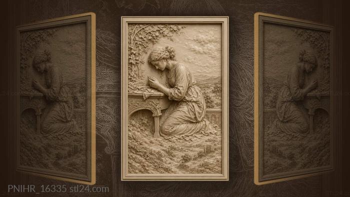 Woman crafting by distant hills 3d STL model