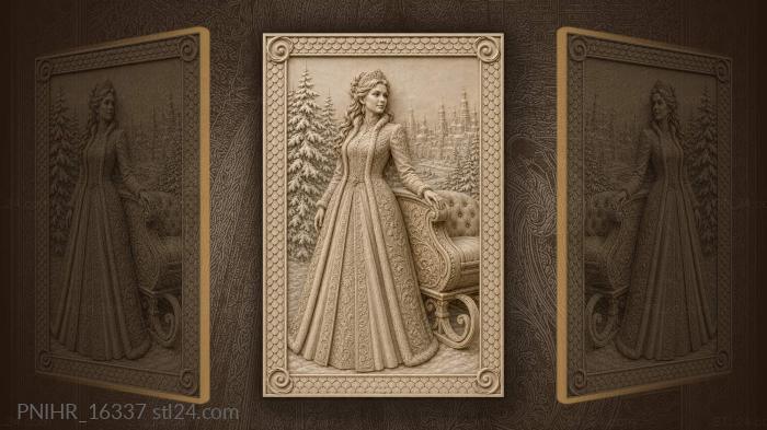 Winter lady with elegant sleigh ride 3d STL model