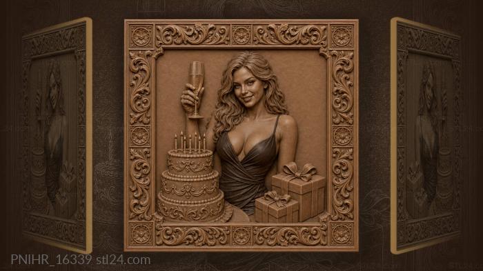 Lady in black dress with champagne 3d STL model