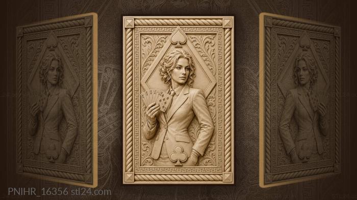 Five cards under a red diamond 3d STL model