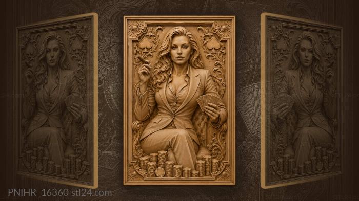 Lady with a cigar and playing cards 3d STL model